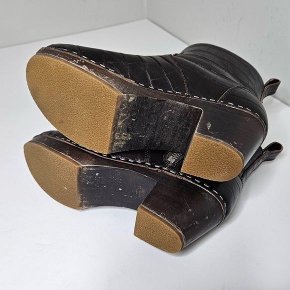Swedish Hasbeens Zip It Emy Croc Embossed Brown Clogs Booties Ankle Boots 7 - Picture 6 of 8